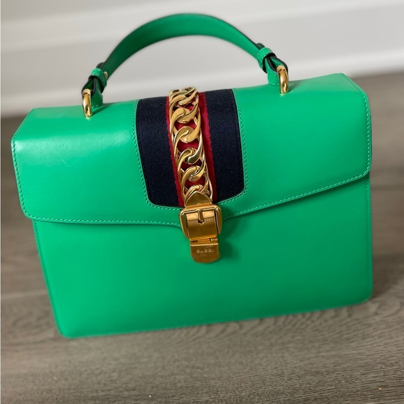 Green, Navy, Maroon Gucci Purse with Gold Buckle - Picture 2 of 5
